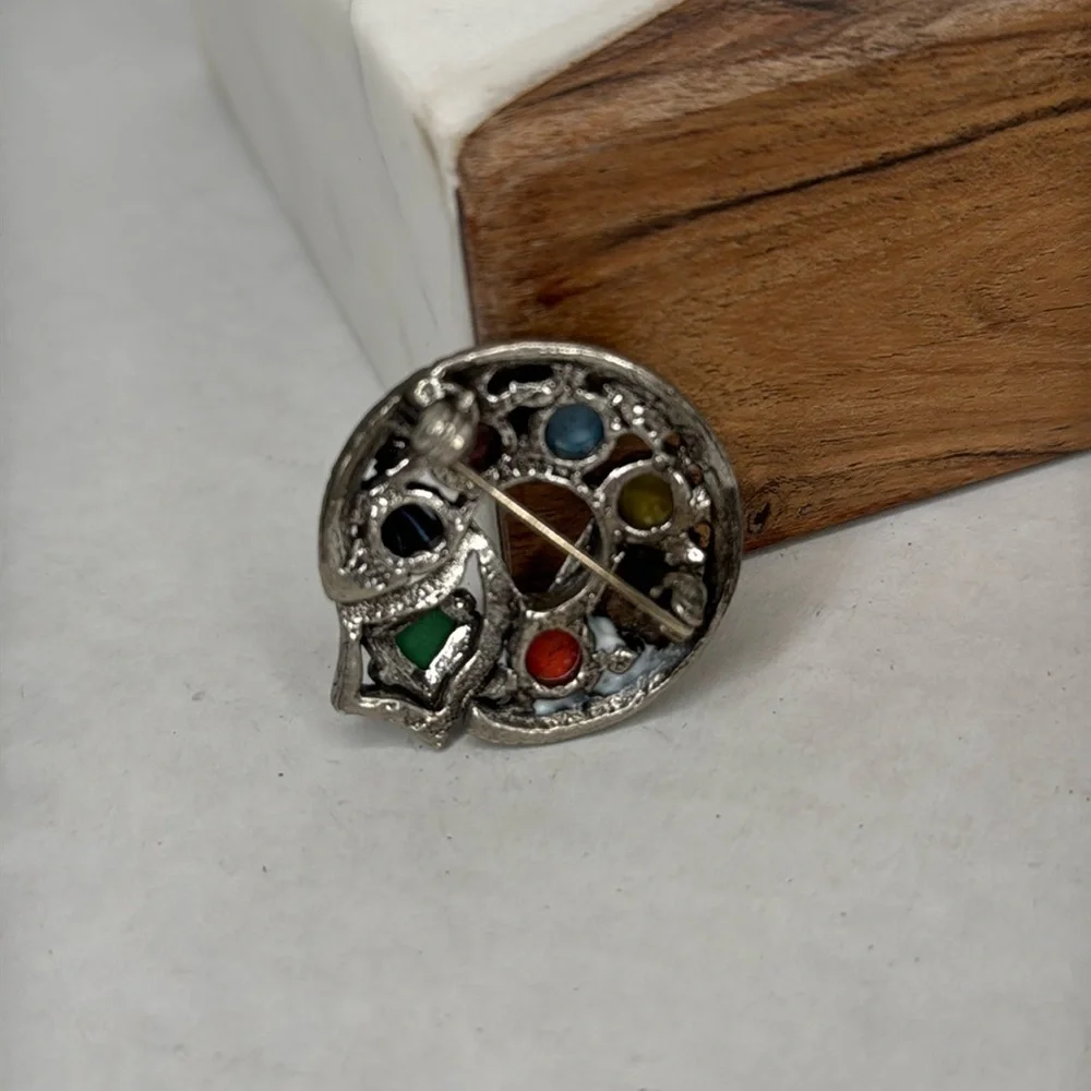 Vintage Signed Multicolor Wreath Silver Brooch lot B32